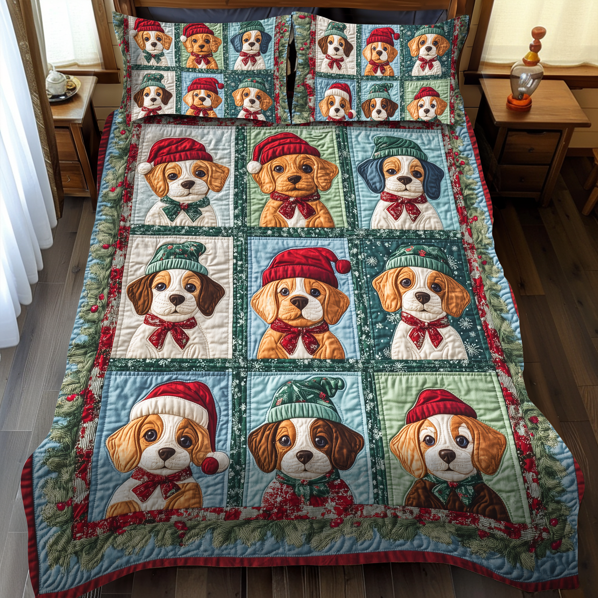 Beagle Noel Night 3-Piece Quilted Bedding Set - Single (59" x 70")