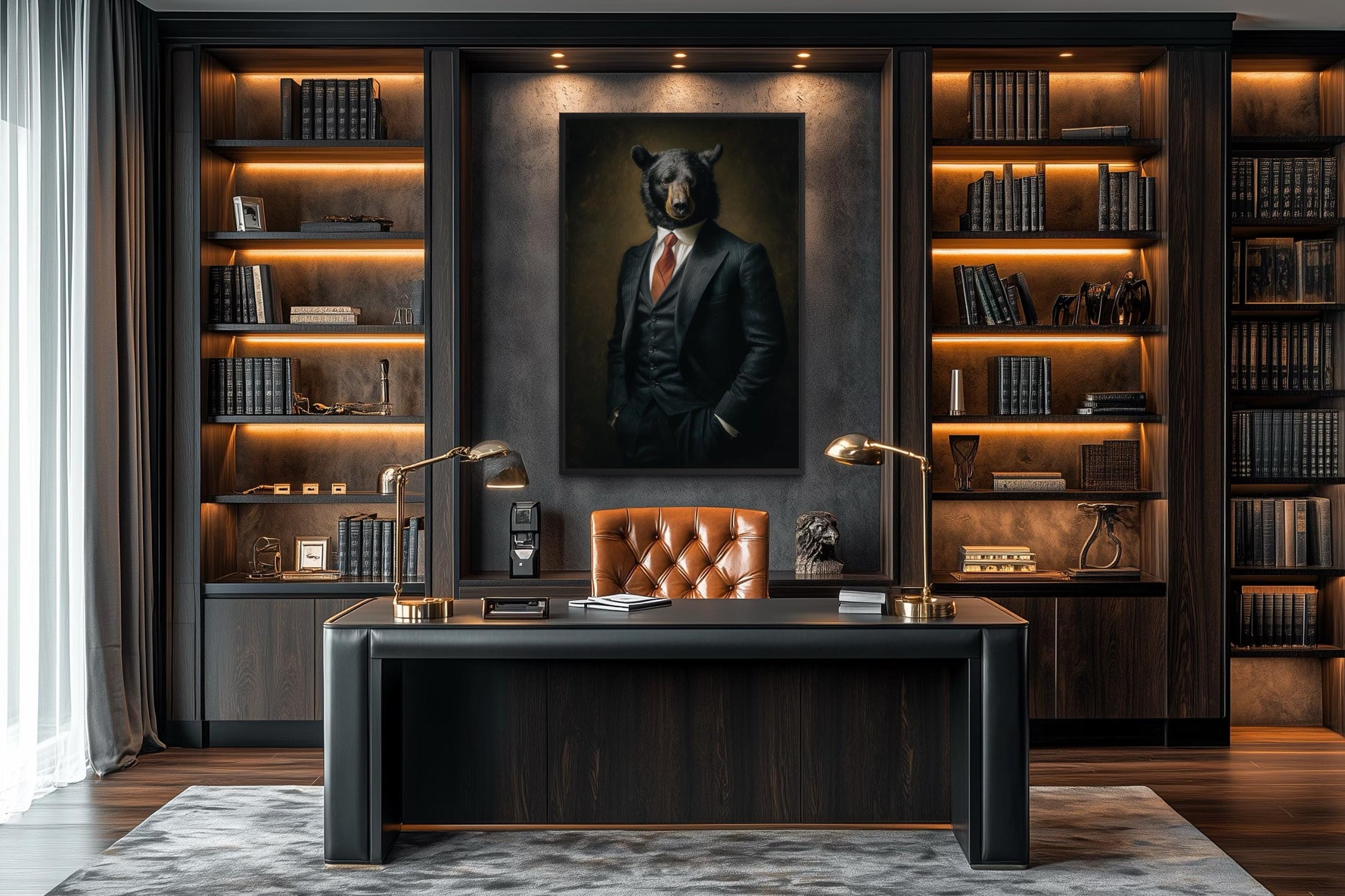 Bear Boss Wall Art – Powerful Bear Painting Canvas | Mens Office Decor