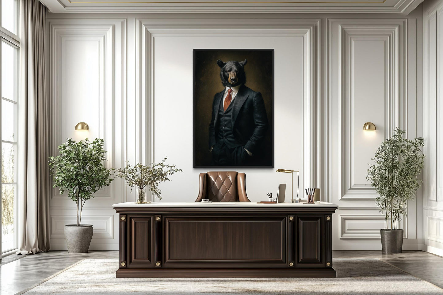 Bear Boss Wall Art – Powerful Bear Painting Canvas | Mens Office Decor