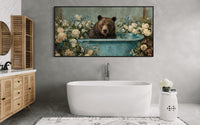 Bear In Bathtub With Flowers Canvas Wall Art
