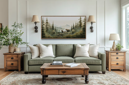 Bears Family With Cubs In The Forest Watercolor Nursery Wall Art