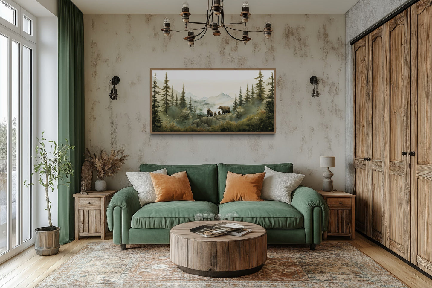 Bears Family With Cubs In The Forest Watercolor Nursery Wall Art