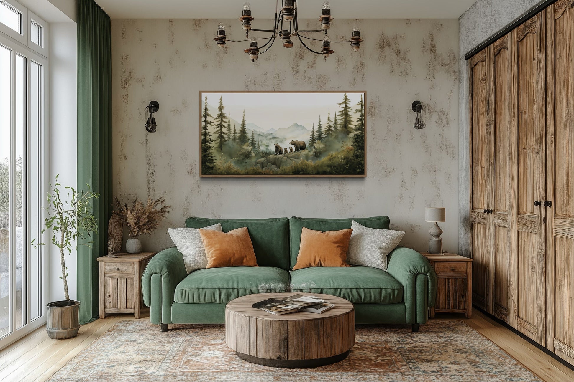 Bears Family With Cubs In The Forest Watercolor Nursery Wall Art
