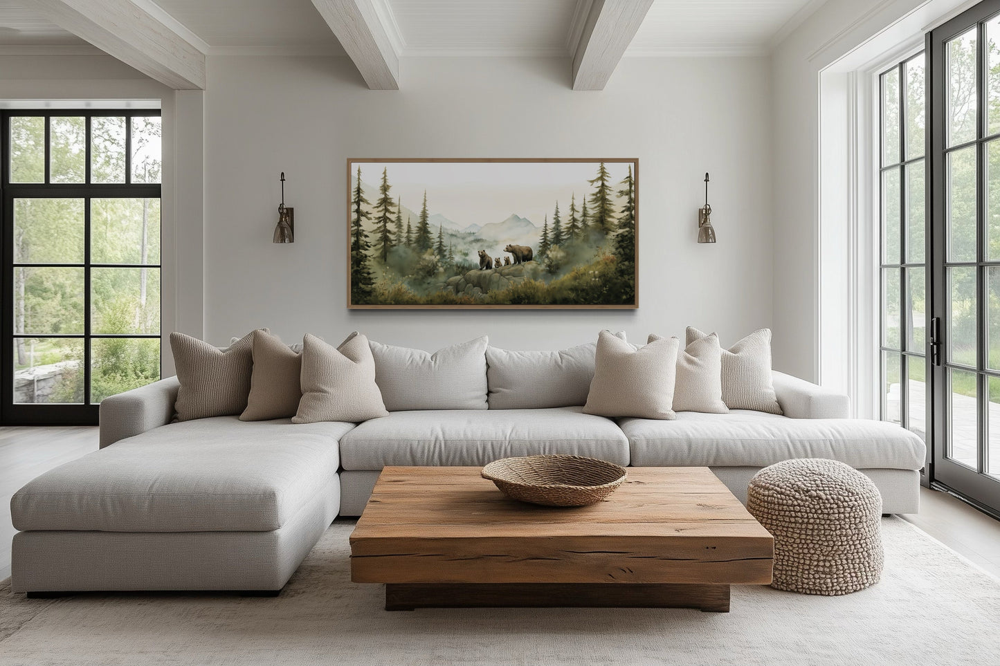 Bears Family With Cubs In The Forest Watercolor Nursery Wall Art