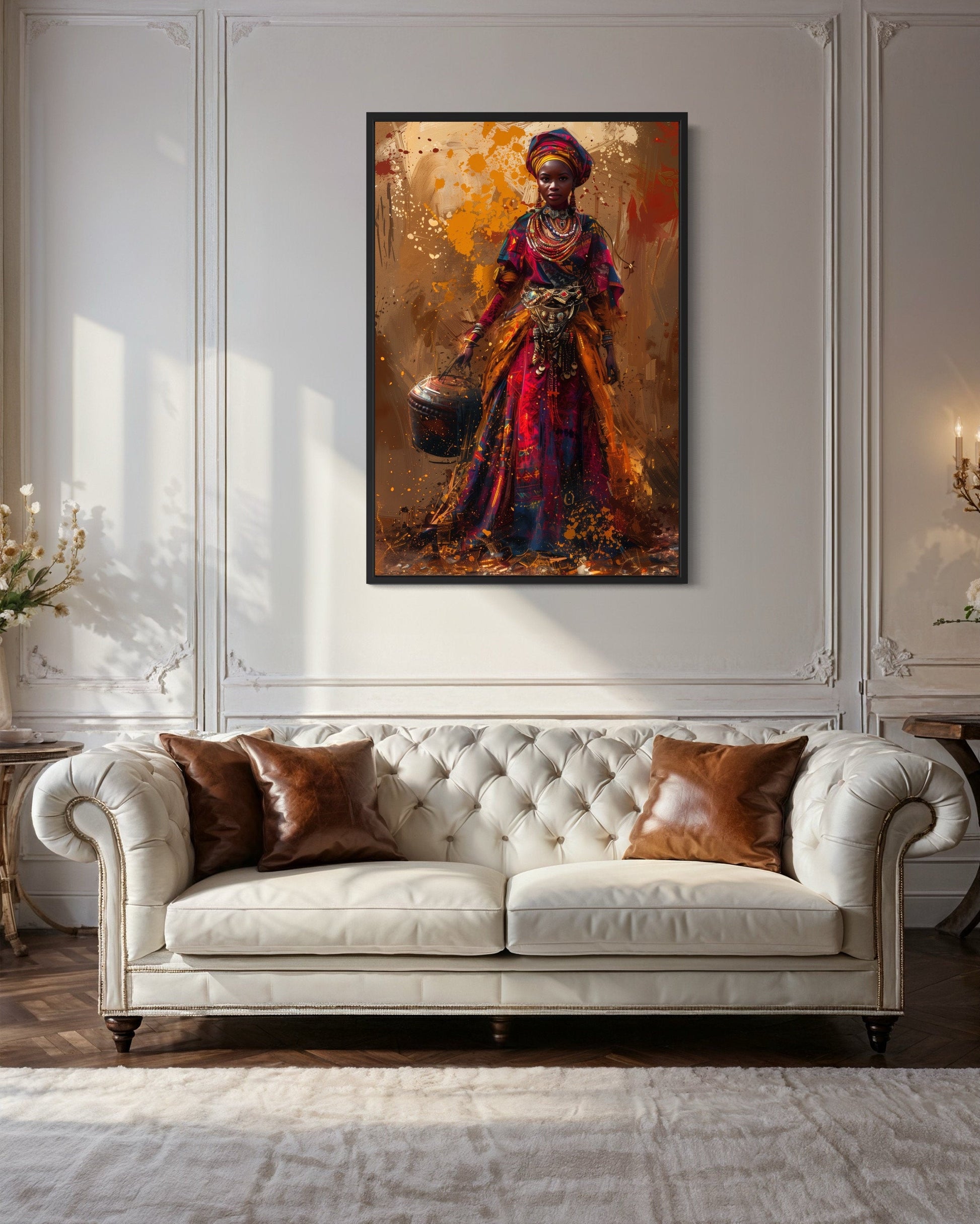 Beautiful African Woman In Traditional Clothes and Bucket Wall Art