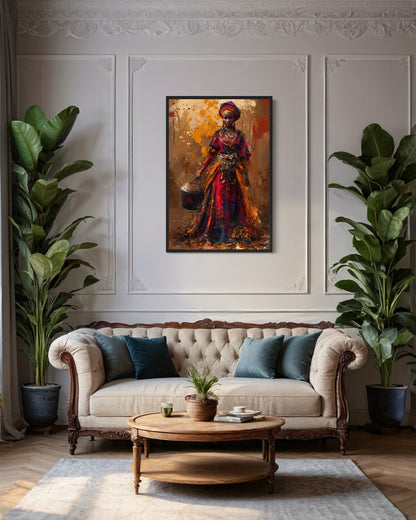 Beautiful African Woman In Traditional Clothes and Bucket Wall Art