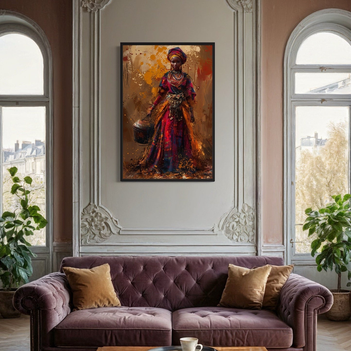 Beautiful African Woman In Traditional Clothes and Bucket Wall Art