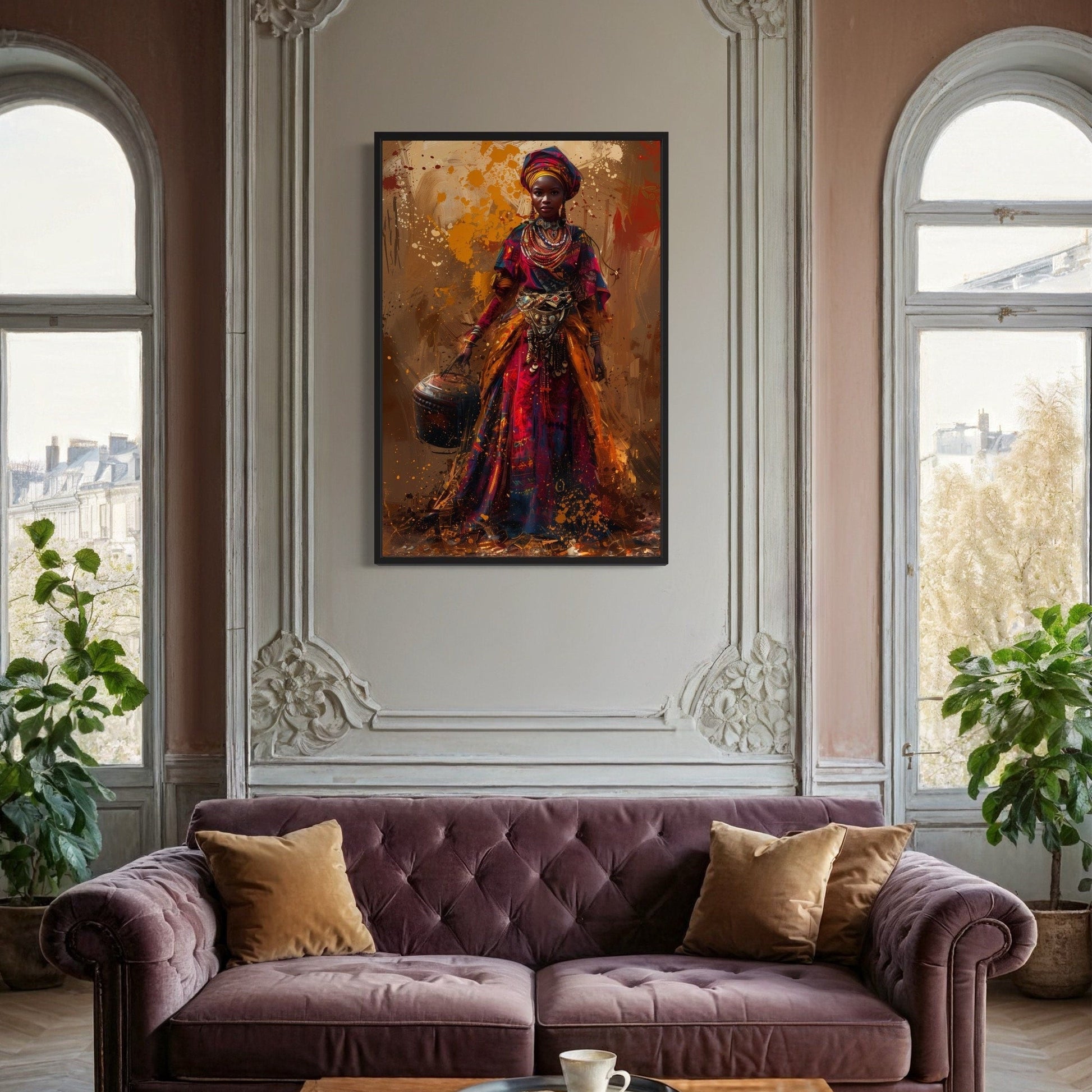 Beautiful African Woman In Traditional Clothes and Bucket Wall Art