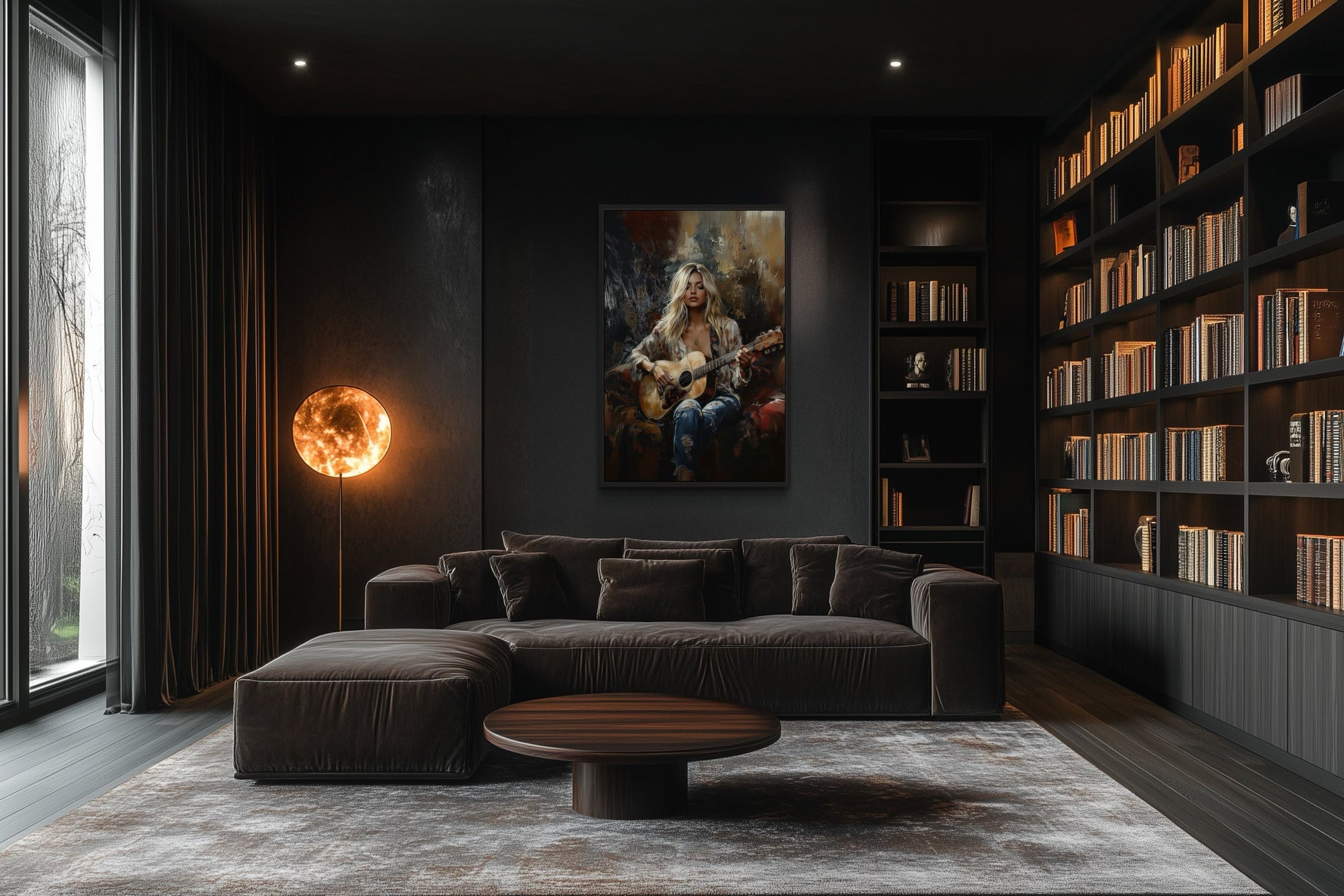 Beautiful Blonde Girl Playing Guitar Framed Canvas Wall Art Music Room Decor