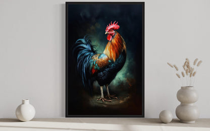 Beautiful Colorful Rooster Framed Canvas Wall Art