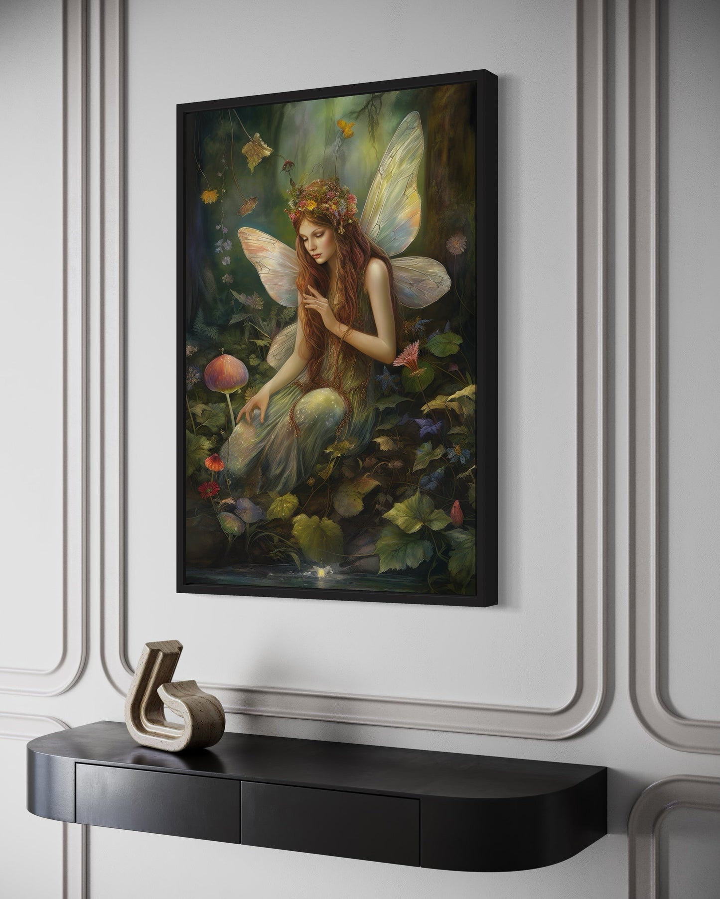 Beautiful Fairy In Enchanted Forest Framed Canvas Wall Art