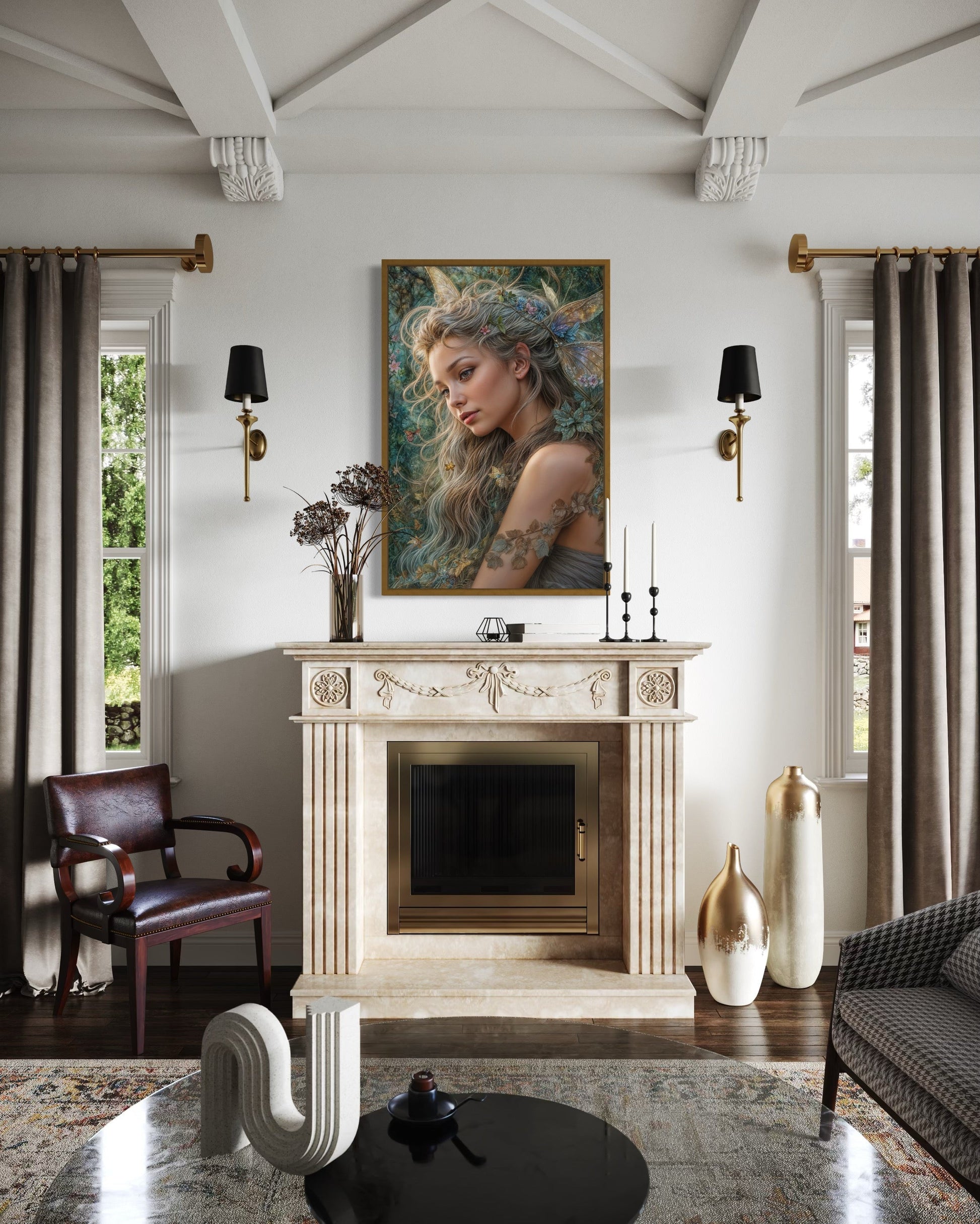 Beautiful Fairy Watercolor Portrait Framed Canvas Wall Art