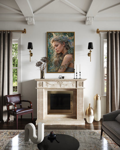 Beautiful Fairy Watercolor Portrait Framed Canvas Wall Art