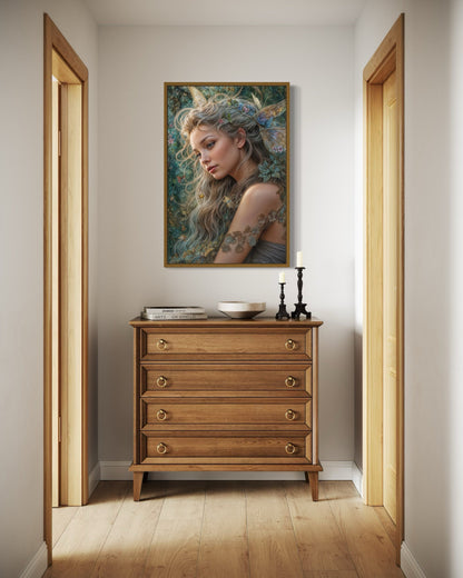 Beautiful Fairy Watercolor Portrait Framed Canvas Wall Art