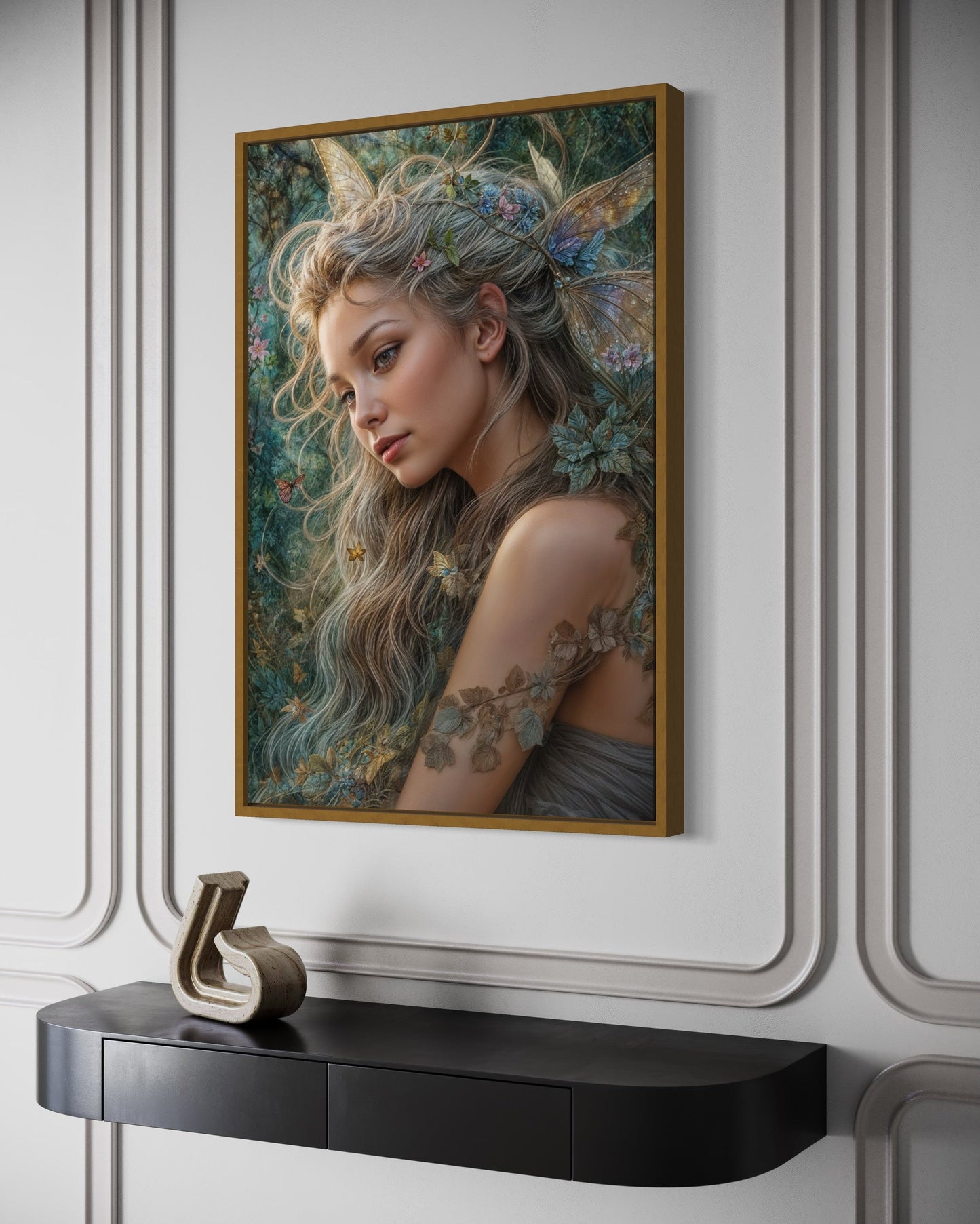 Beautiful Fairy Watercolor Portrait Framed Canvas Wall Art