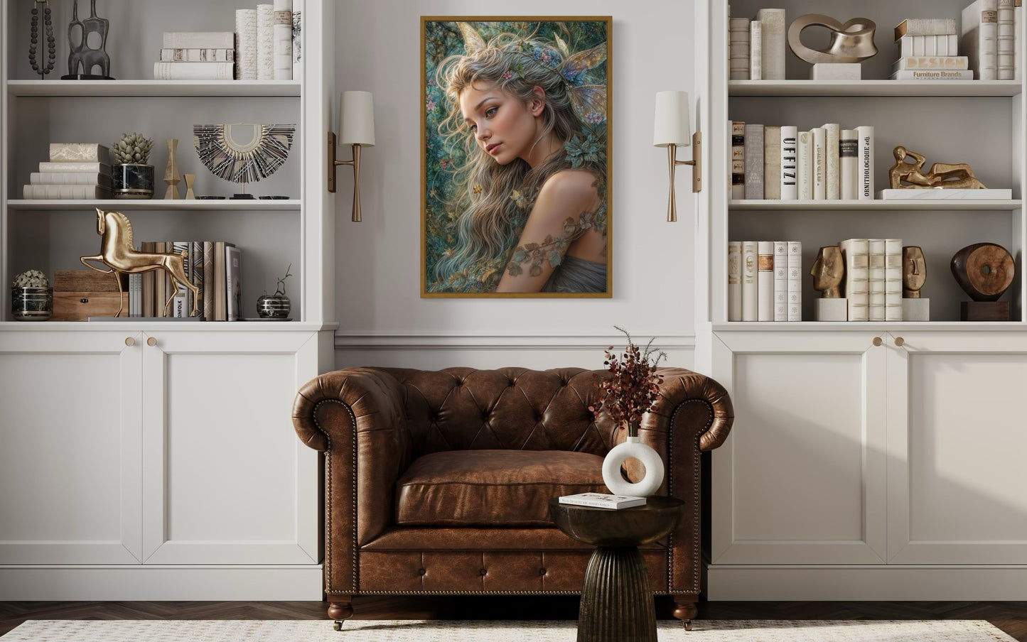 Beautiful Fairy Watercolor Portrait Framed Canvas Wall Art