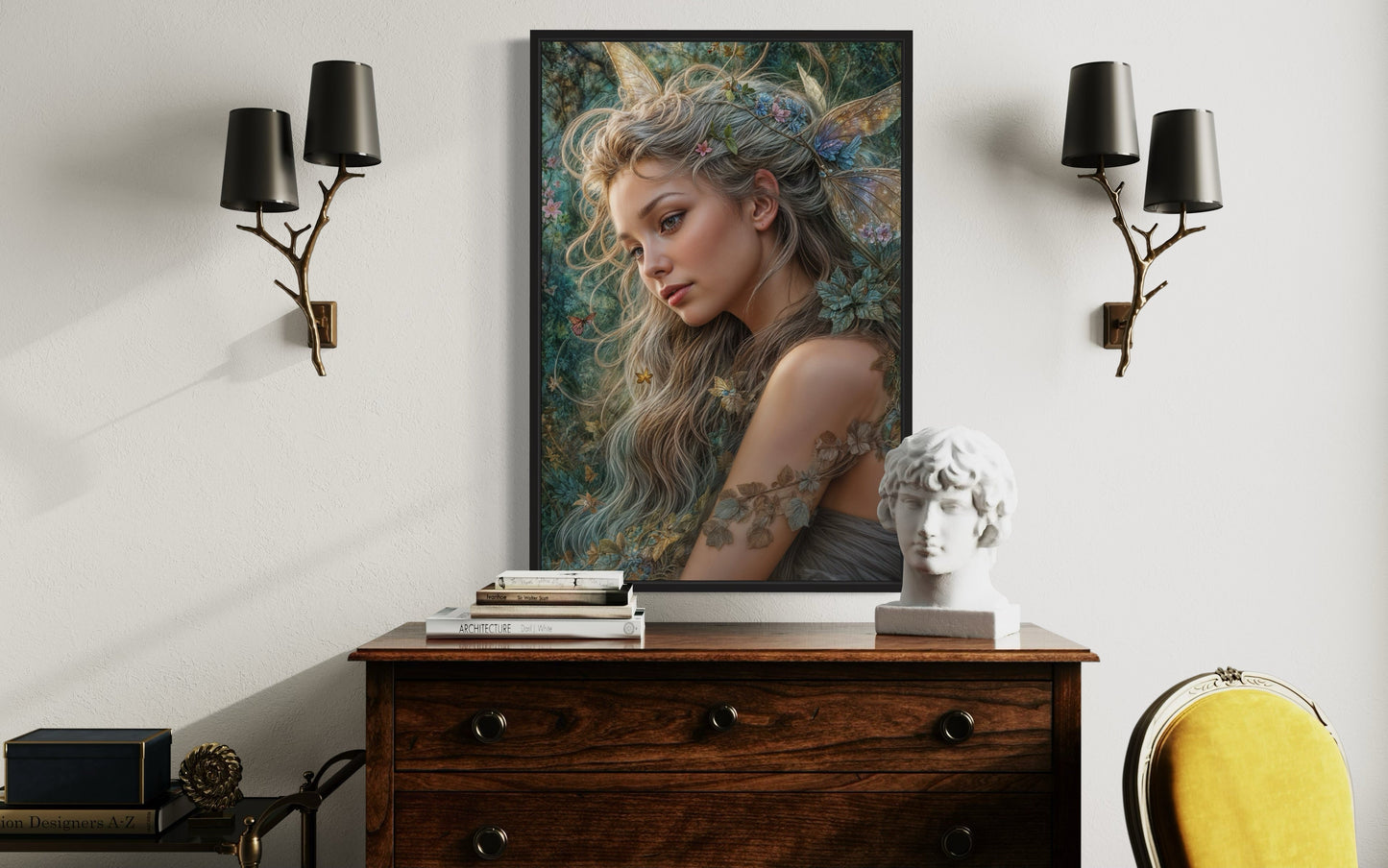 Beautiful Fairy Watercolor Portrait Framed Canvas Wall Art