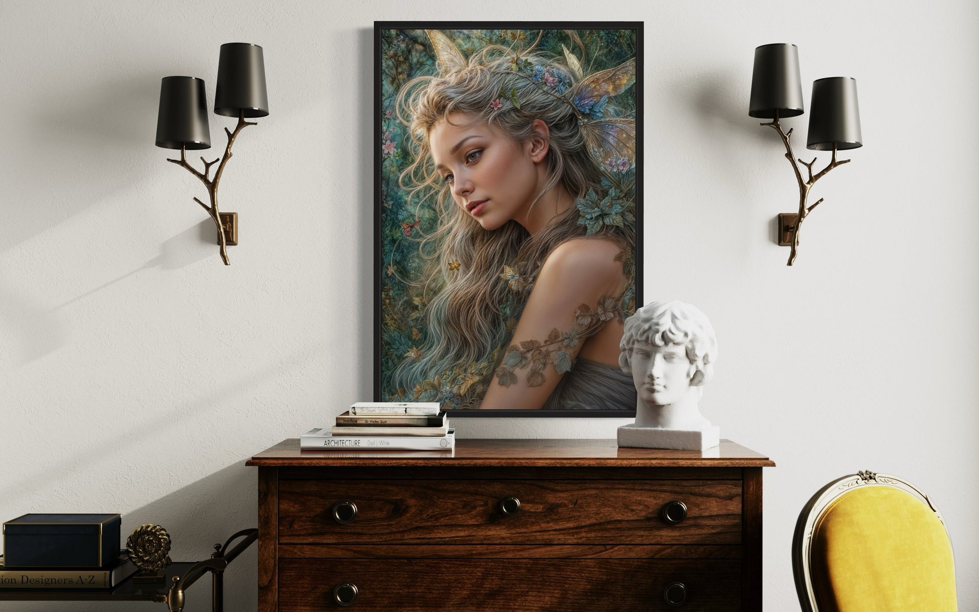 Beautiful Fairy Watercolor Portrait Framed Canvas Wall Art