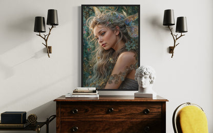 Beautiful Fairy Watercolor Portrait Framed Canvas Wall Art