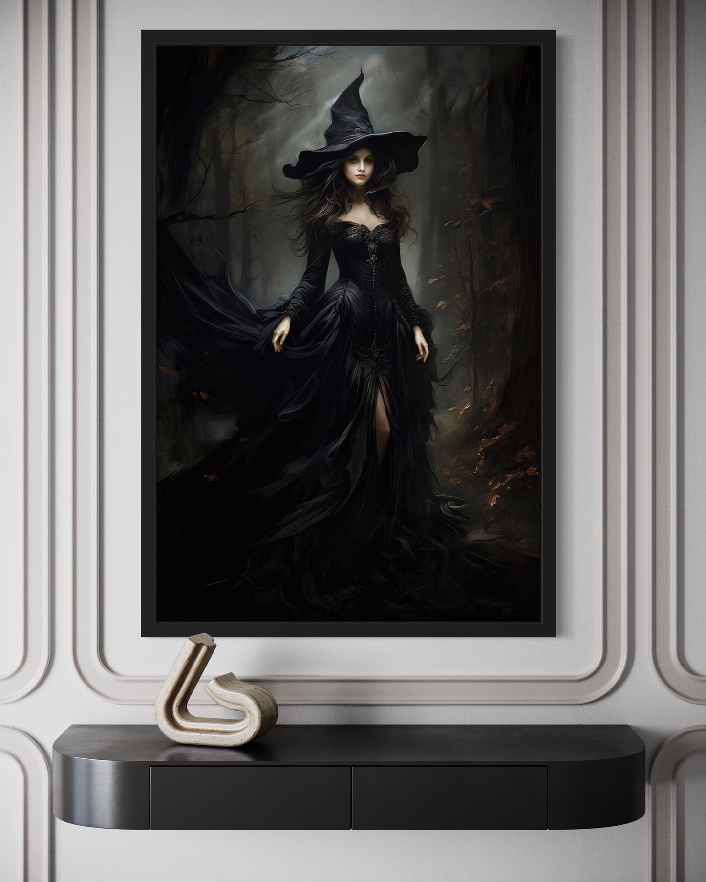 Beautiful Witch In Dark Forest Gothic Wall Decor Canvas Wall Art