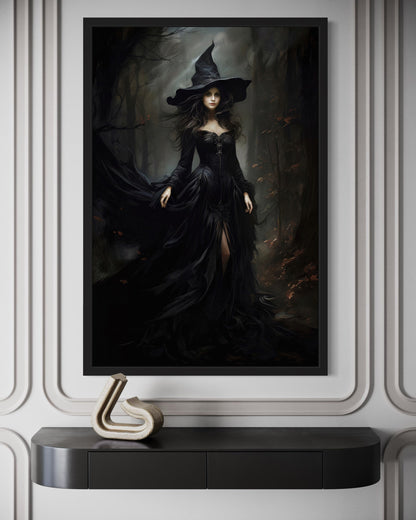 Beautiful Witch In Dark Forest Gothic Wall Decor Canvas Wall Art