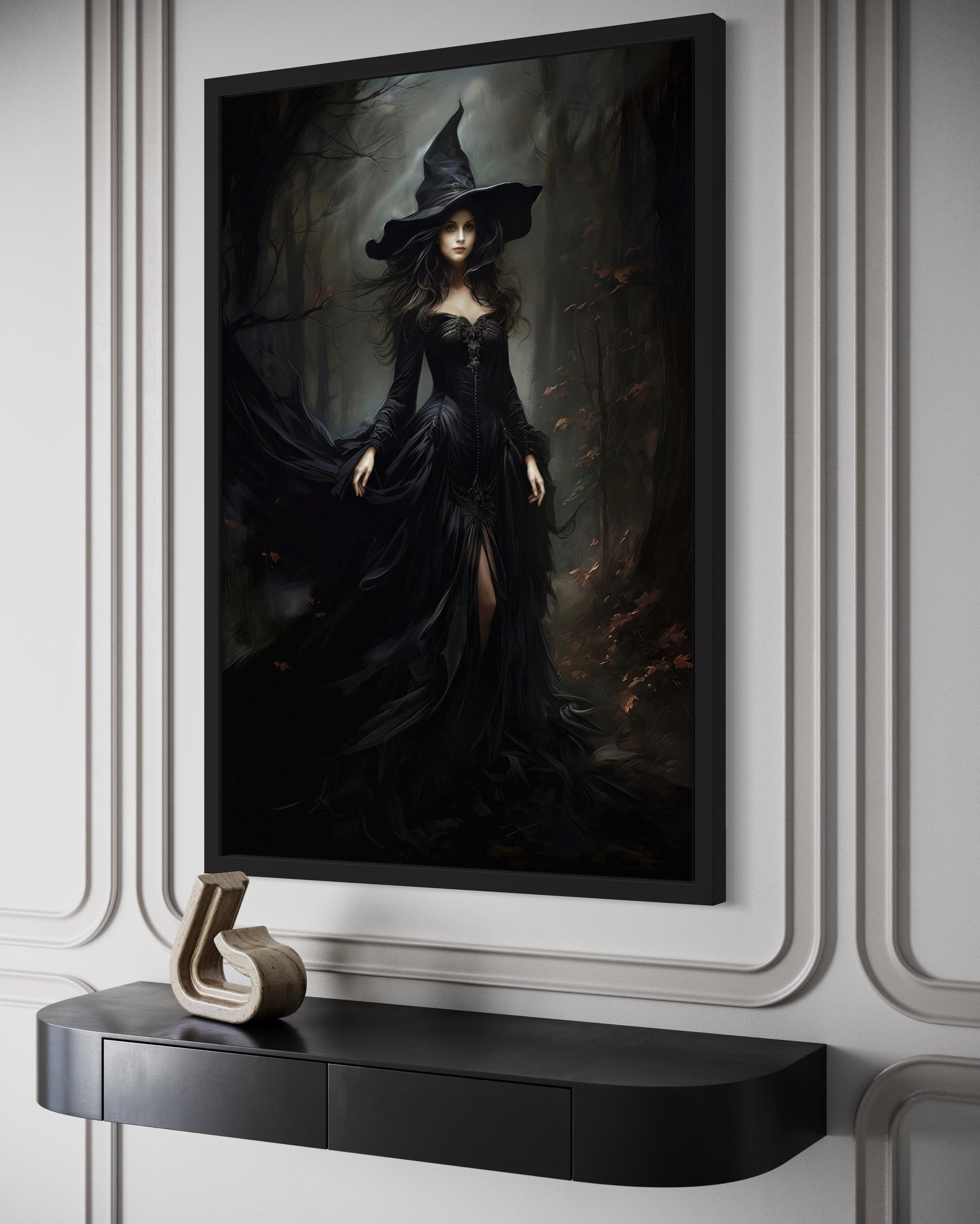 Beautiful Witch In Dark Forest Gothic Wall Decor Canvas Wall Art