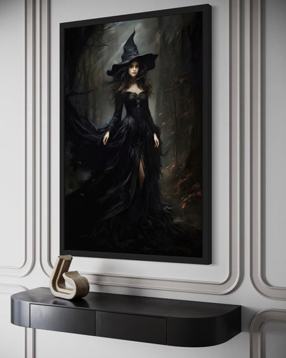 Beautiful Witch In Dark Forest Gothic Wall Decor Canvas Wall Art