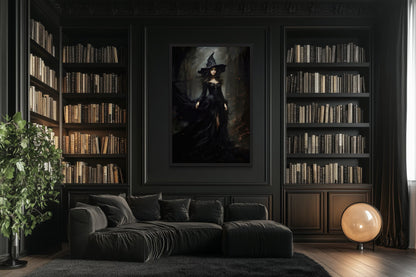 Beautiful Witch In Dark Forest Gothic Wall Decor Canvas Wall Art