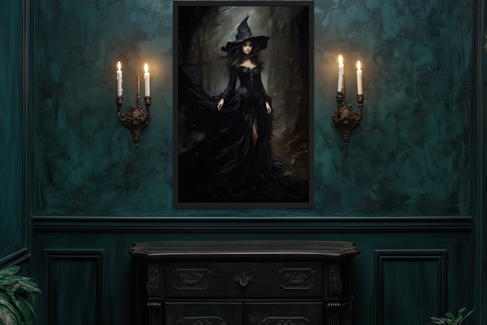 Beautiful Witch In Dark Forest Gothic Wall Decor Canvas Wall Art