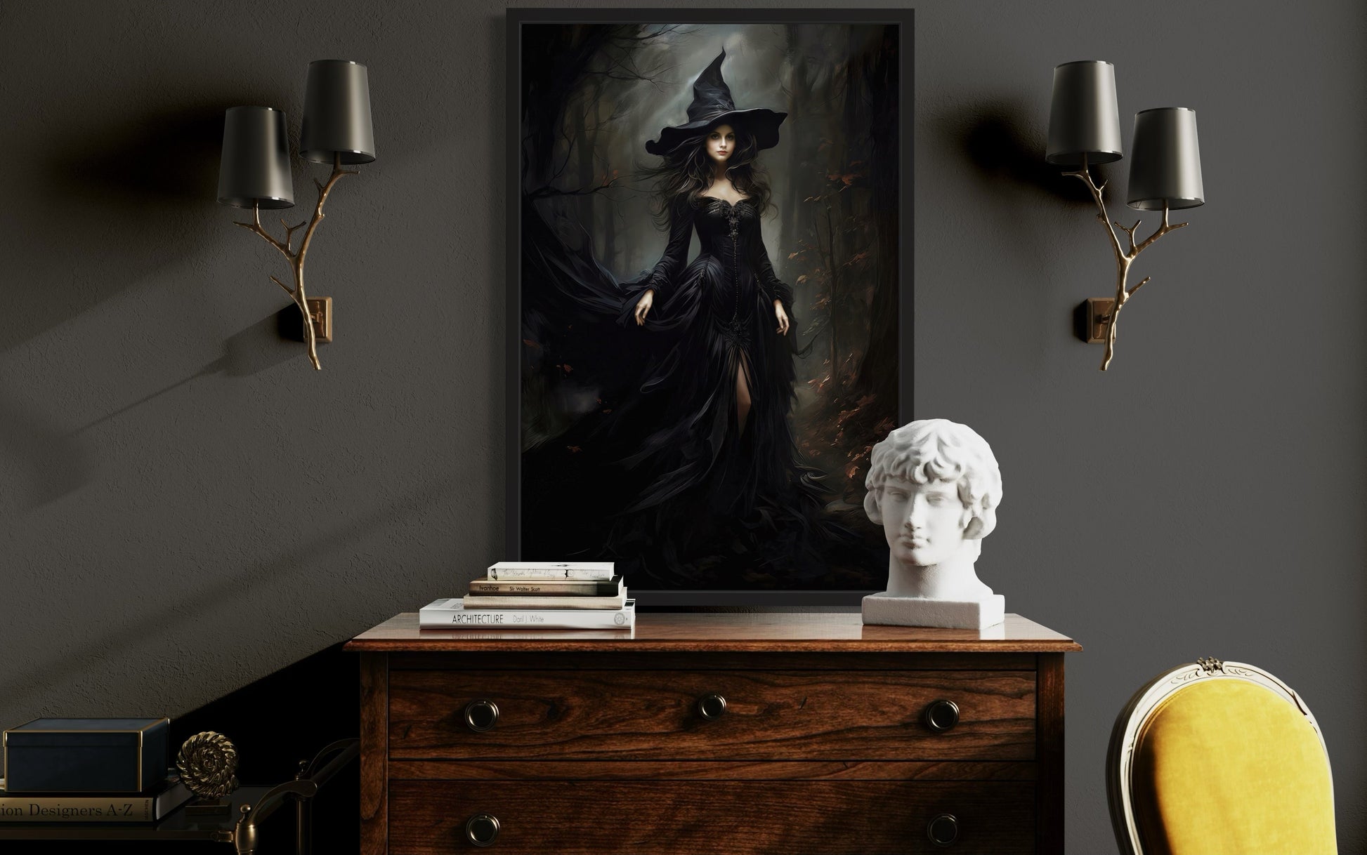 Beautiful Witch In Dark Forest Gothic Wall Decor Canvas Wall Art