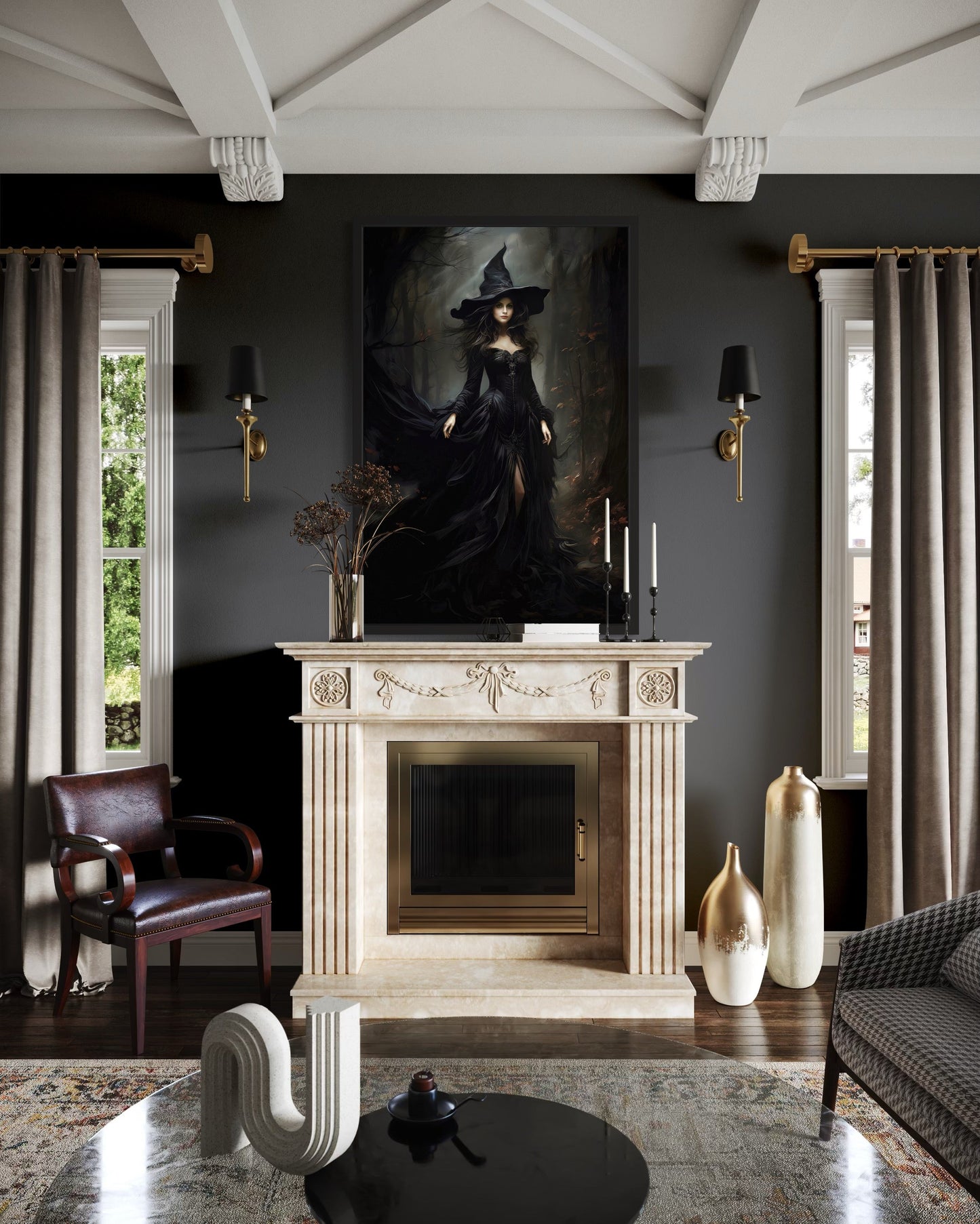 Beautiful Witch In Dark Forest Gothic Wall Decor Canvas Wall Art