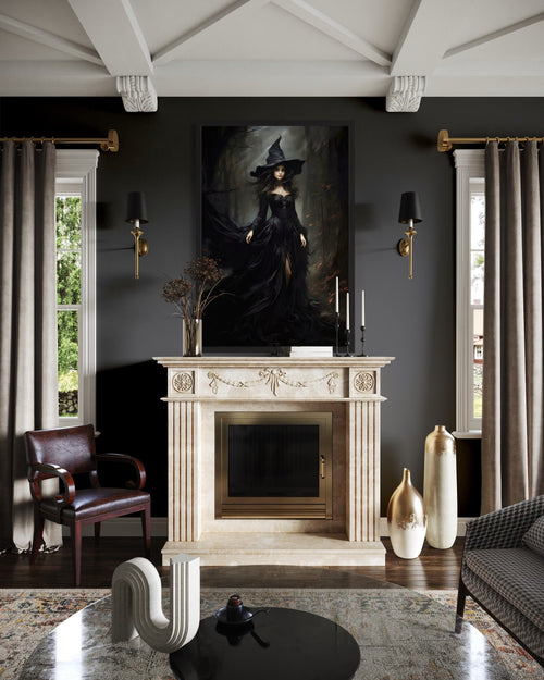 Beautiful Witch In Dark Forest Gothic Wall Decor Canvas Wall Art