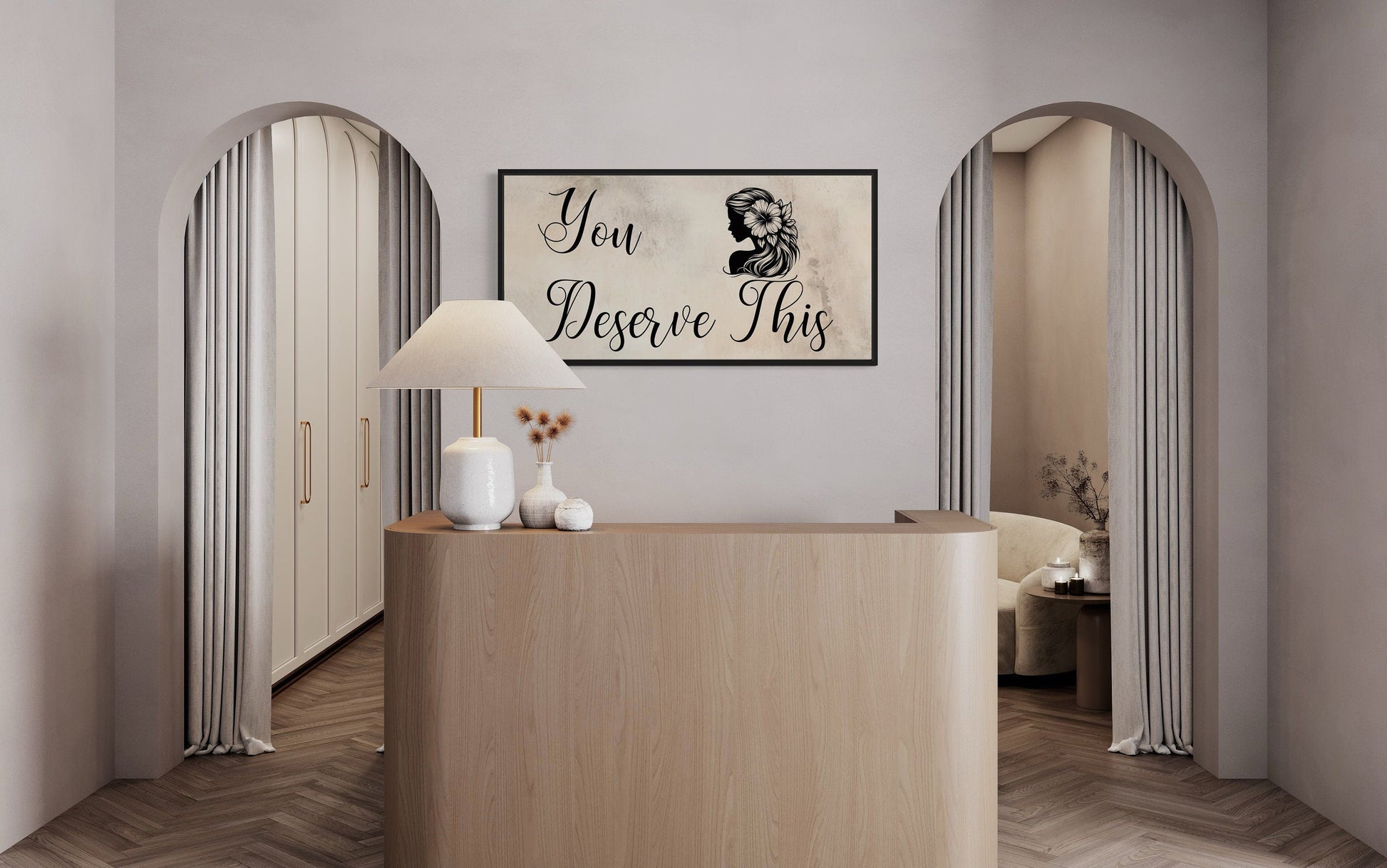 Beauty Salon Wall Art – Framed Canvas With Motivational Salon Sign | Elegant Spa Decor