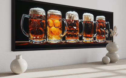 Beer Mugs Horizontal Bar Or Pub Framed Canvas Wall Art
