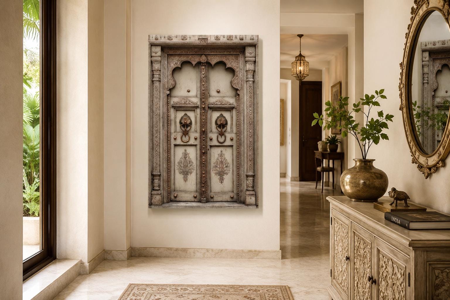 Beige Gold Indian Door Canvas Wall Art