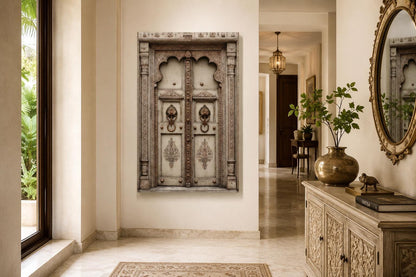 Beige Gold Indian Door Canvas Wall Art