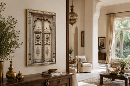 Beige Gold Indian Door Canvas Wall Art