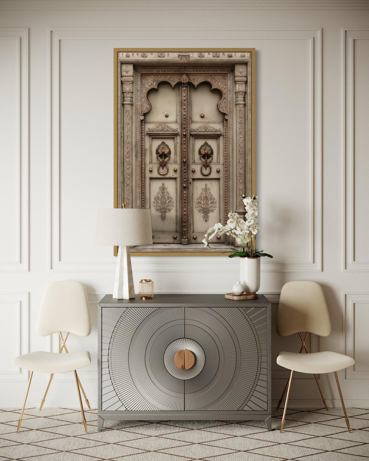 Beige Gold Indian Door Canvas Wall Art