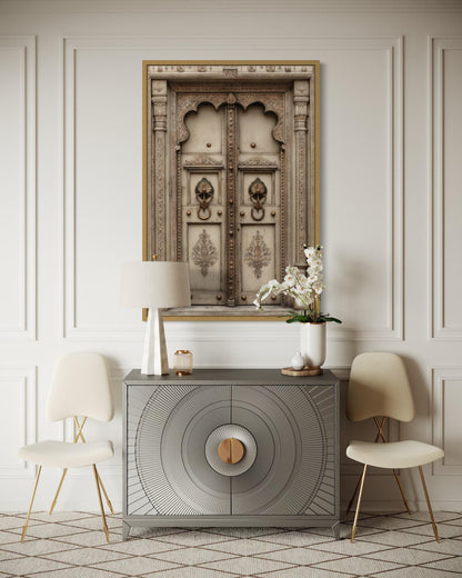 Beige Gold Indian Door Canvas Wall Art