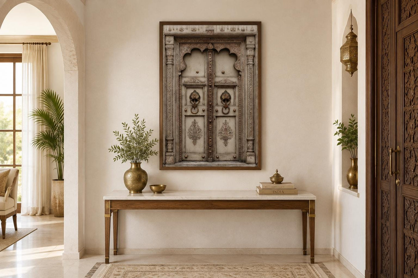 Beige Gold Indian Door Canvas Wall Art