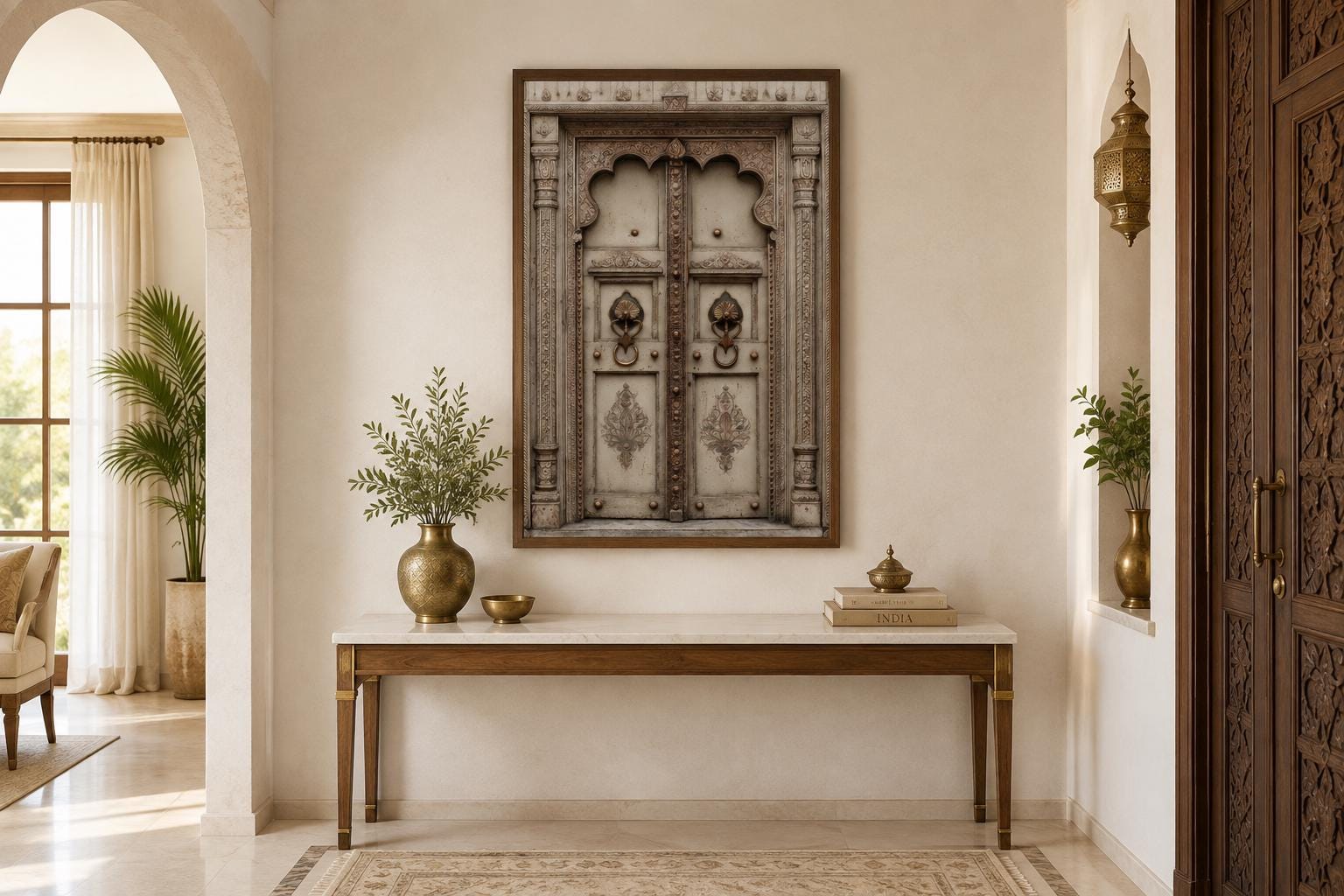 Beige Gold Indian Door Canvas Wall Art