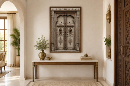 Beige Gold Indian Door Canvas Wall Art