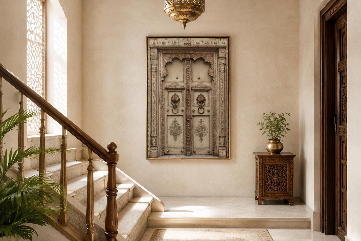 Beige Gold Indian Door Canvas Wall Art