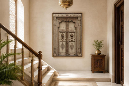 Beige Gold Indian Door Canvas Wall Art