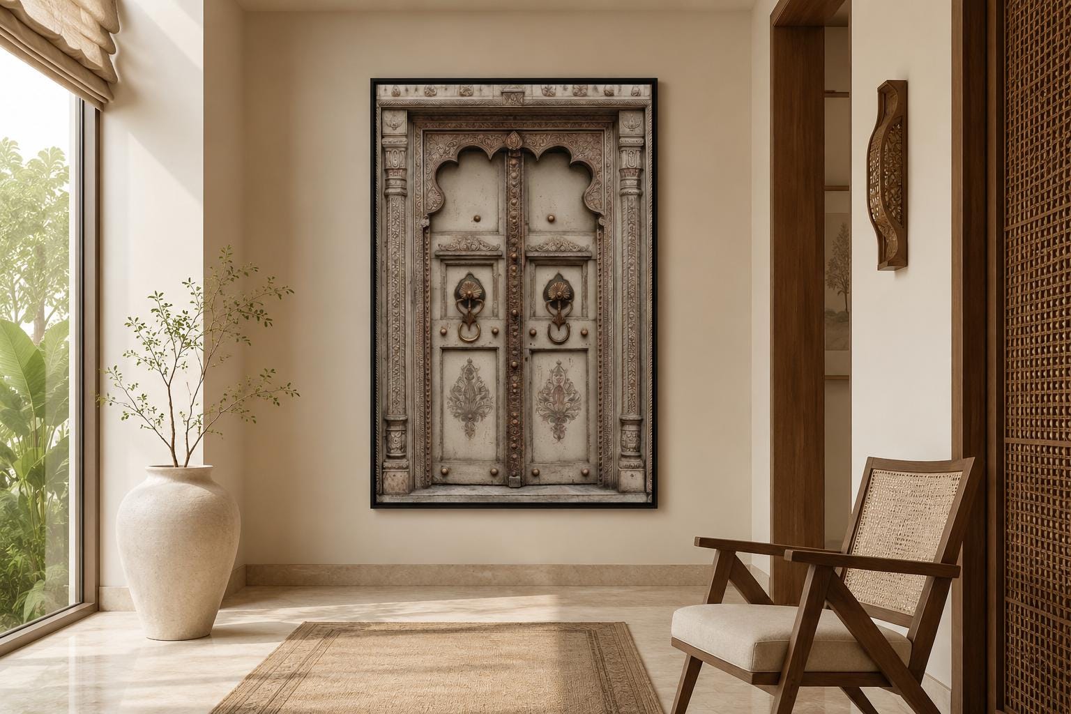 Beige Gold Indian Door Canvas Wall Art
