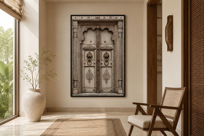 Beige Gold Indian Door Canvas Wall Art