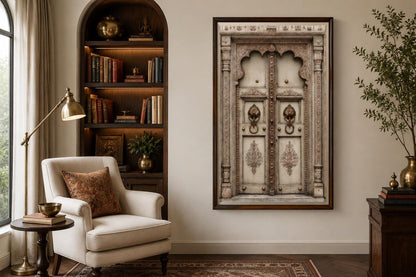Beige Gold Indian Door Canvas Wall Art