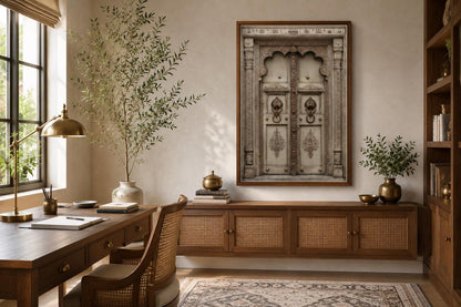 Beige Gold Indian Door Canvas Wall Art