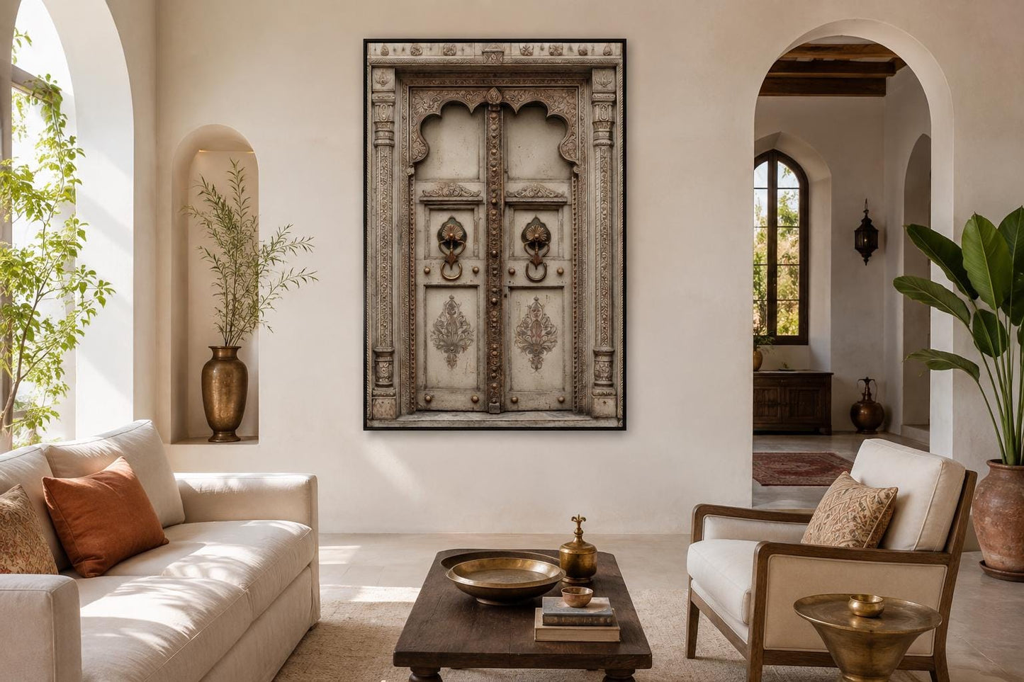 Beige Gold Indian Door Canvas Wall Art