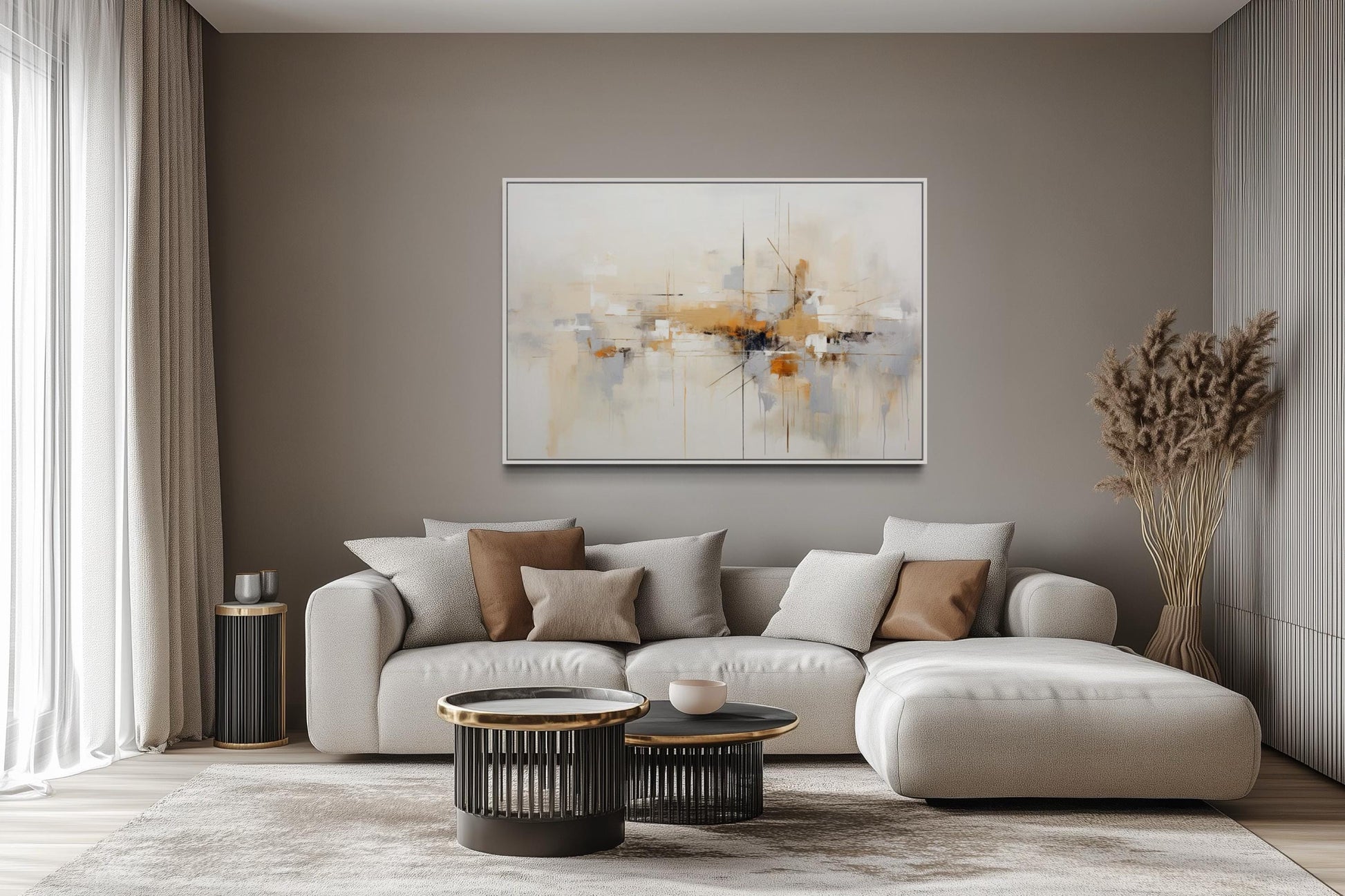Beige Grey Brown Neutral Abstract Modern Minimalist Canvas Print